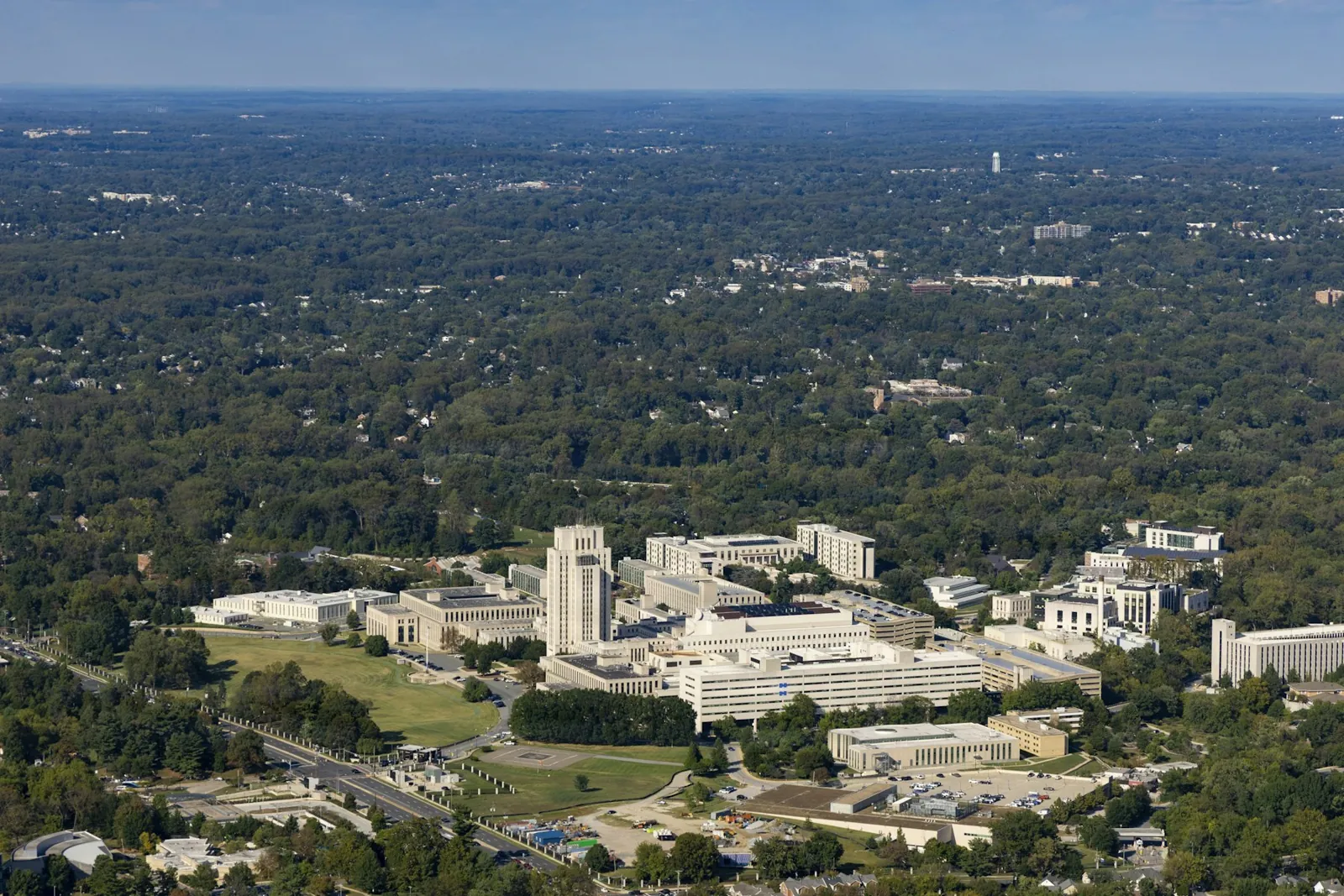 Aerial photograph of Walter Reed National Military Medical Center and its surrounding trees