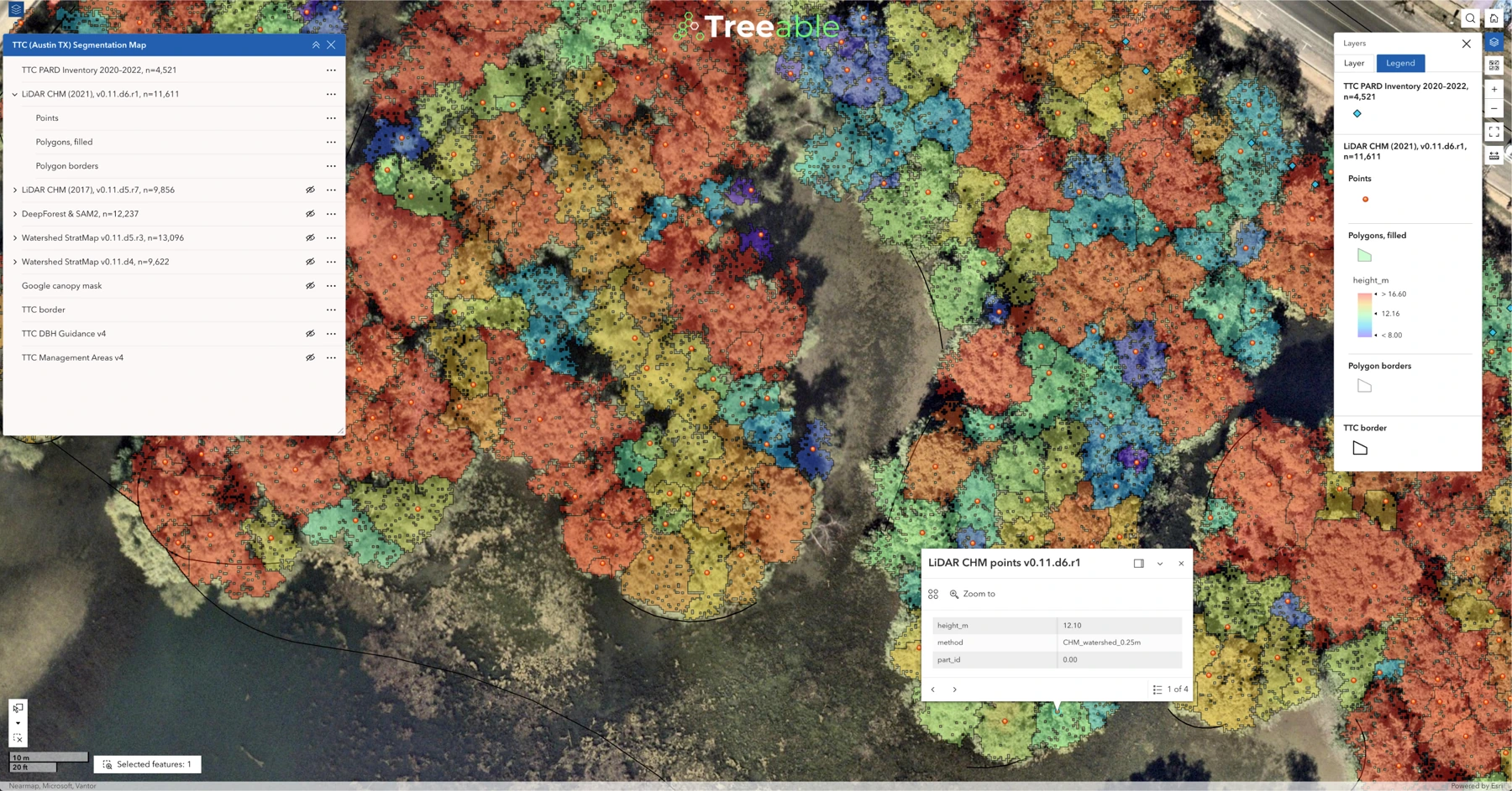 Treeable GIS map showing individual tree crowns and inventory layers