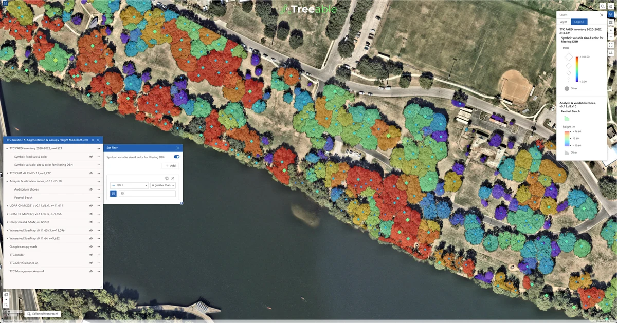 Aerial Treeable inventory with individually mapped tree crowns and data layers